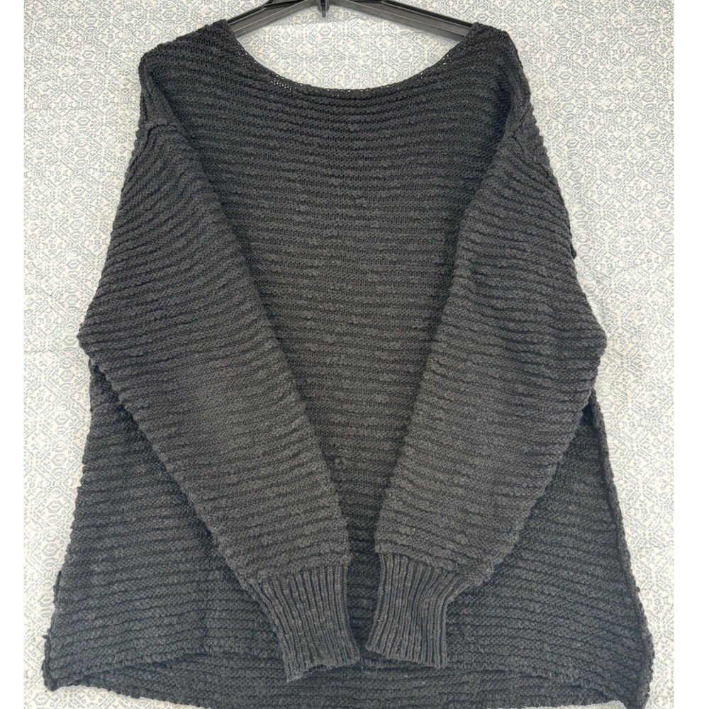 Free People Black Textured Knit Oversized Scoop Neck Sweater Small OB536442